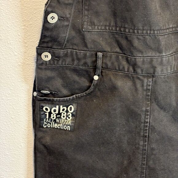 ODBO Skirtall‎ Black Denim Pinafore Bib Overall Mini Jumper Androgen Emo Sz S - Picture 5 of 11